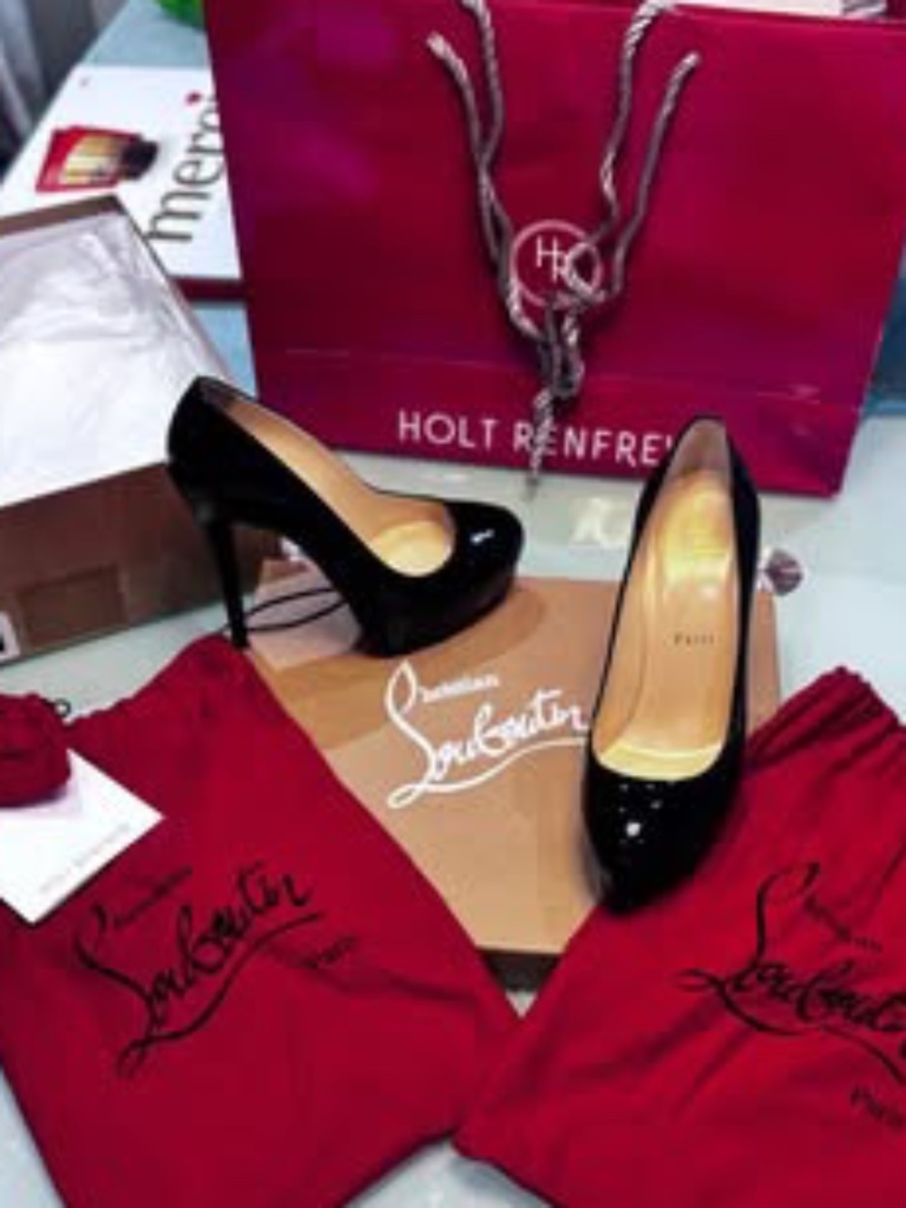 Christian Louboutin Cross Me 150 Black Patent Platform Heels